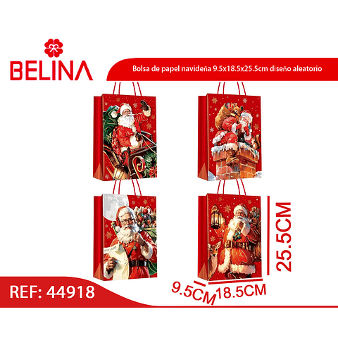 Bolsa de papel navideña 9.5x18.5x25.5cm diseño aleatorio 