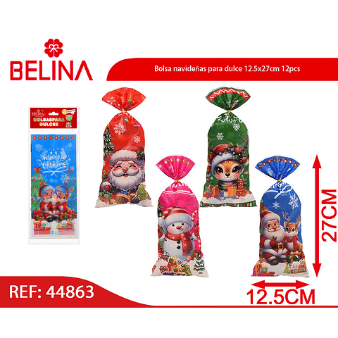 Bolsa navideñas para dulce 12.5x27cm 12pcs