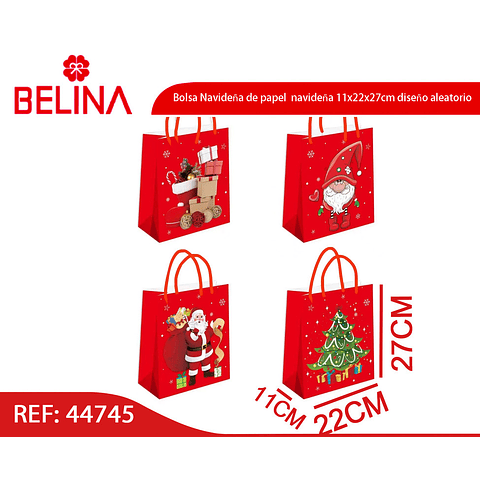 Bolsa Navideña de papel  navideña 11x22x27cm diseño aleatorio