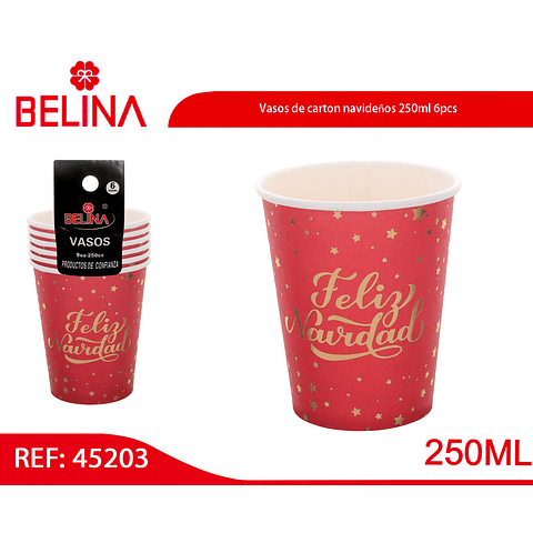 Vasos de carton navideños 250ml 6pcs