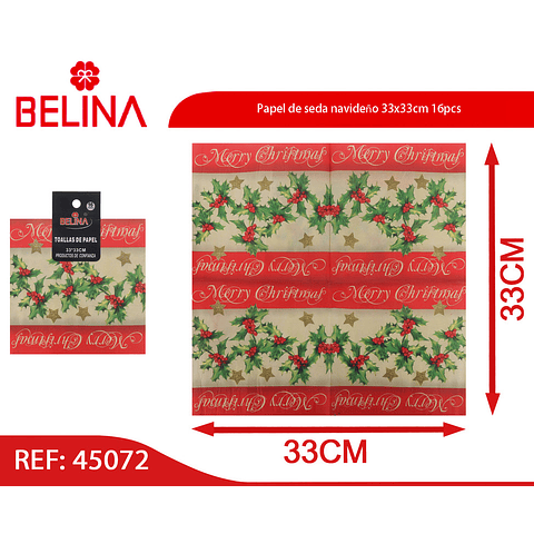 Papel de seda navideño 33x33cm 16pcs