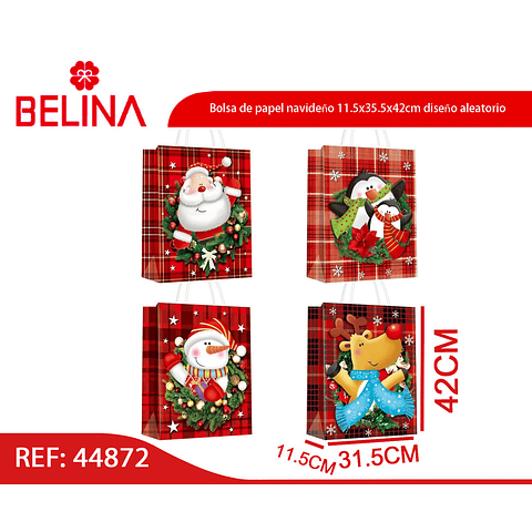 Bolsa de papel navideño 11.5x35.5x42cm diseño aleatorio 