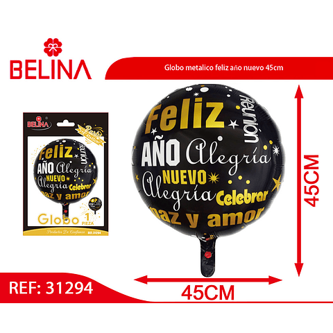 Globo metalico feliz año nuevo 45cm 