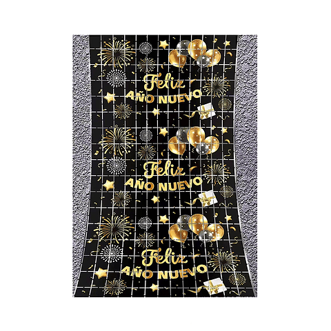 Cortinas de cuadros feliz año nuevo negra 100x200cm 