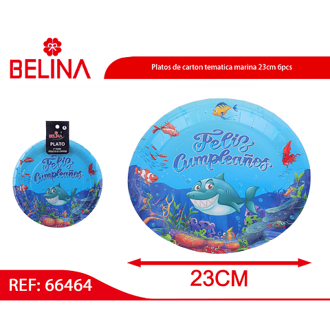 Platos de carton tematica marina 23cm 6pcs