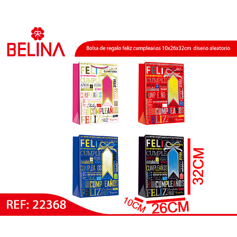 Bolsa de regalo feliz cumpleaños 10x26x32cm  diseño aleatorio 