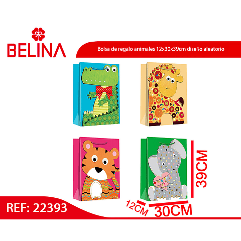 Bolsa de regalo animales 12x30x39cm diseño aleatorio