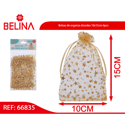 Bolsas de organza doradas 10x15cm 6pcs