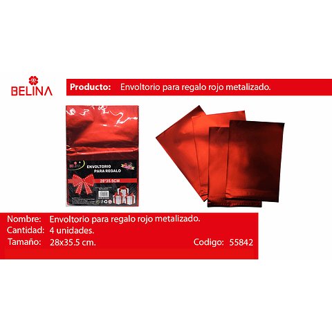 Envoltorio para regalo rojo 4pcs 28x35.5cm