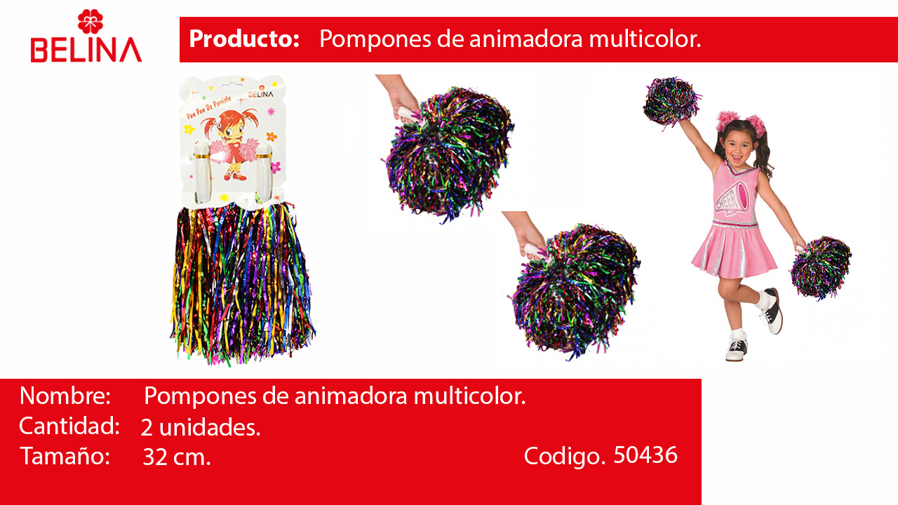 Pompones Animadora Colores Belina Cotillón