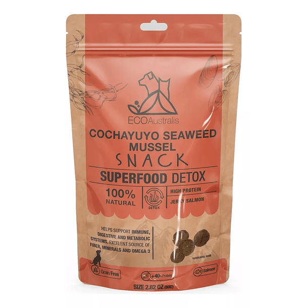 Snack Para Perros 100% Natural Superfood Detox con Cochayuyo y Mejillón EcoAustralis 80 Gr 1