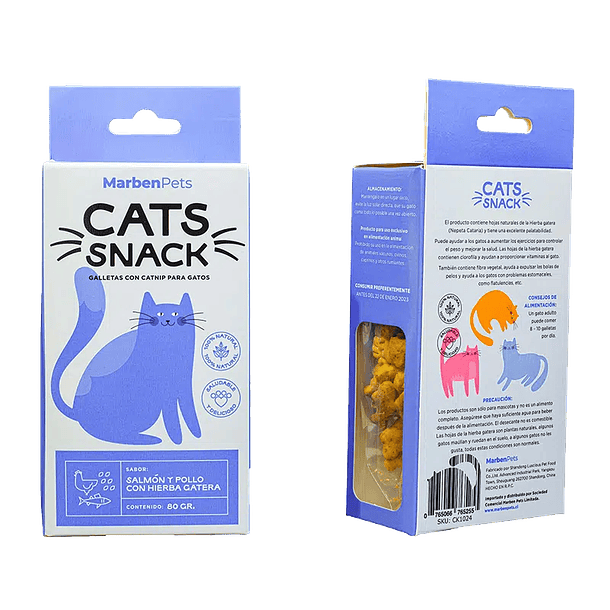 Galletas  Cats Snack  Salmón, Pollo y Hierba Gatera  80gr