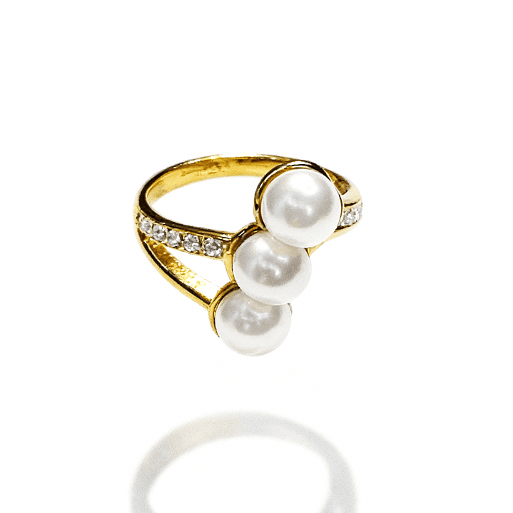 Anel Alva Dourado Perolado 2