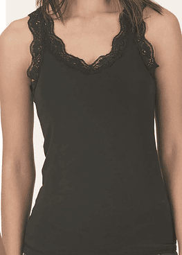 Camiseta mujer bambú y encaje - Negro