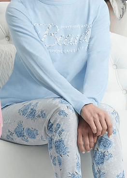 Pijama mujer Algodón estampado Beauty - Celeste