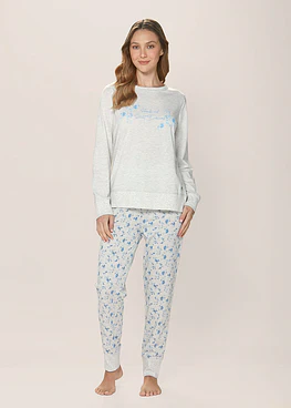 Pijama algodón largo - Celeste