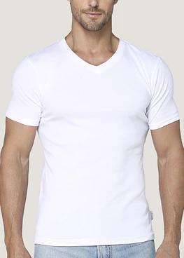 Camiseta algodón rib  manga corta  - Blanco