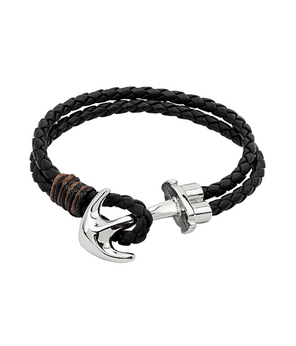 Pulsera cuero ancla hombre