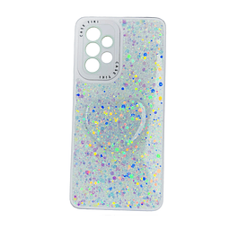 Carcasa Tiki Brillante Plateada + Popsocket corazón Samsung A53