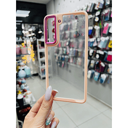 Carcasa transparente borde rosa Samsung S21Fe