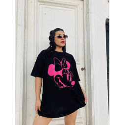 Polera Minnie negra Neón Fucsia