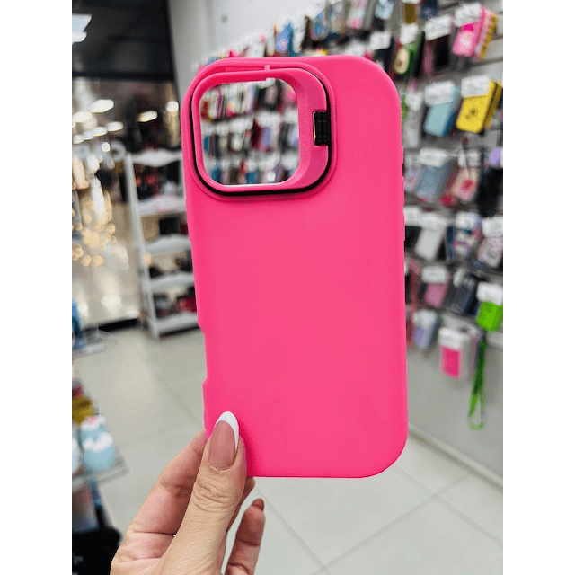 Carcasa goma fucsia con soporte cámara iPhone 16 Pro Max