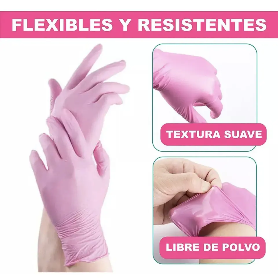 Guantes de nitrilo rosados  3