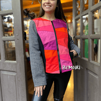 Chaquetón Santa patchwork corto rojo y fucsia 