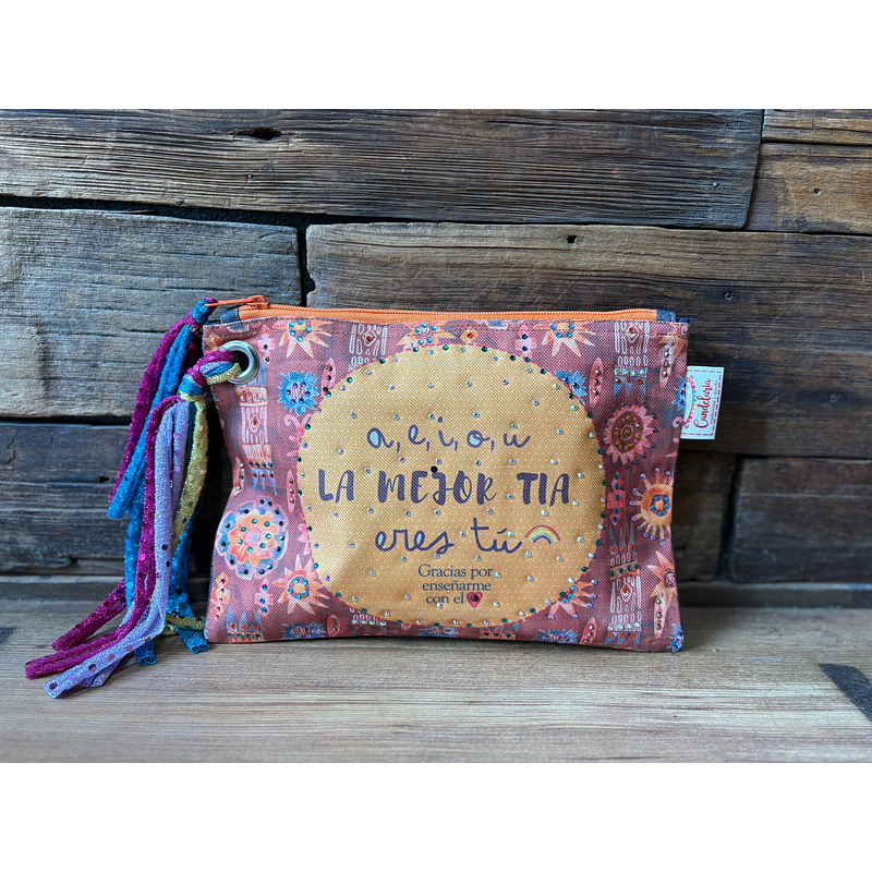 Estuche XL aeiuo la mejor TIA eres tú naranjo