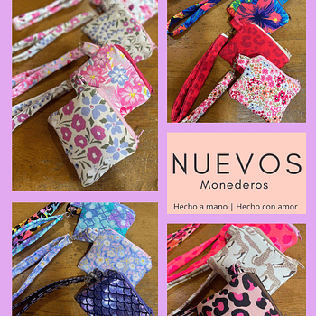 Monedero acolchado con cierre y asa  variedad de diseños y colores 