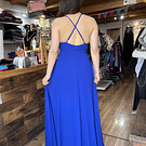 Vestido Fiesta largo azul rey cintura plata