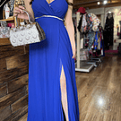 Vestido Fiesta largo azul rey cintura plata