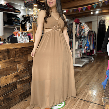Vestido escote en la cintura beige