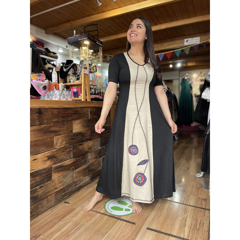 Vestido Maya negro crudo con manga