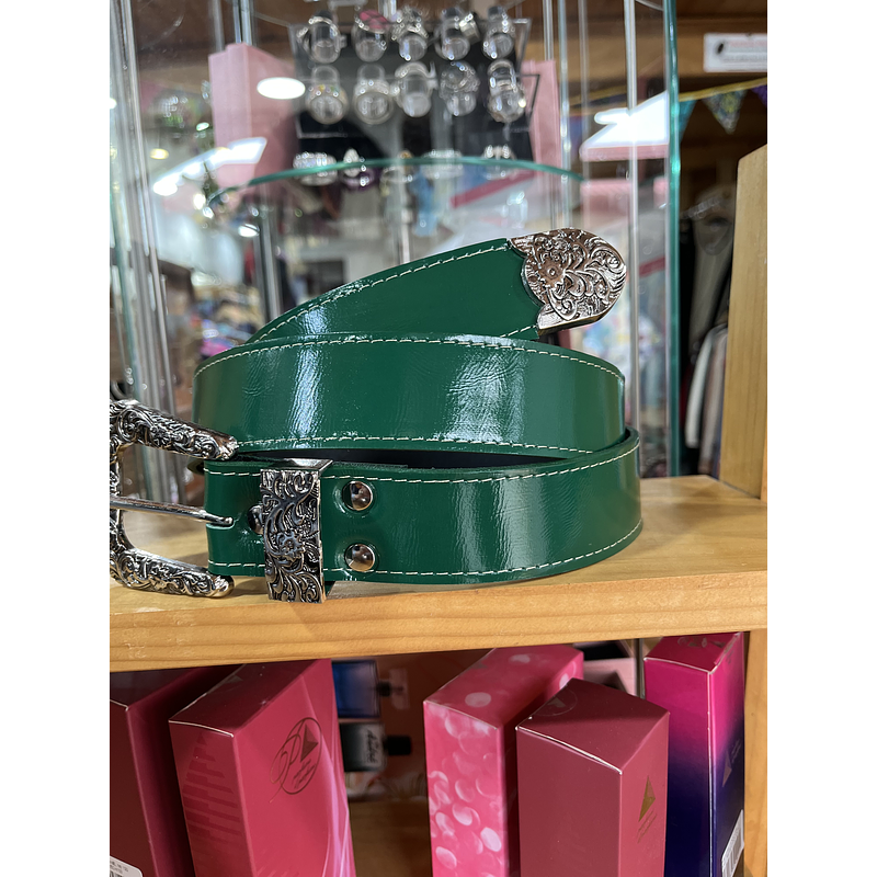 Cinturon cuero verde richatto 3,5 cms ancho con puntera