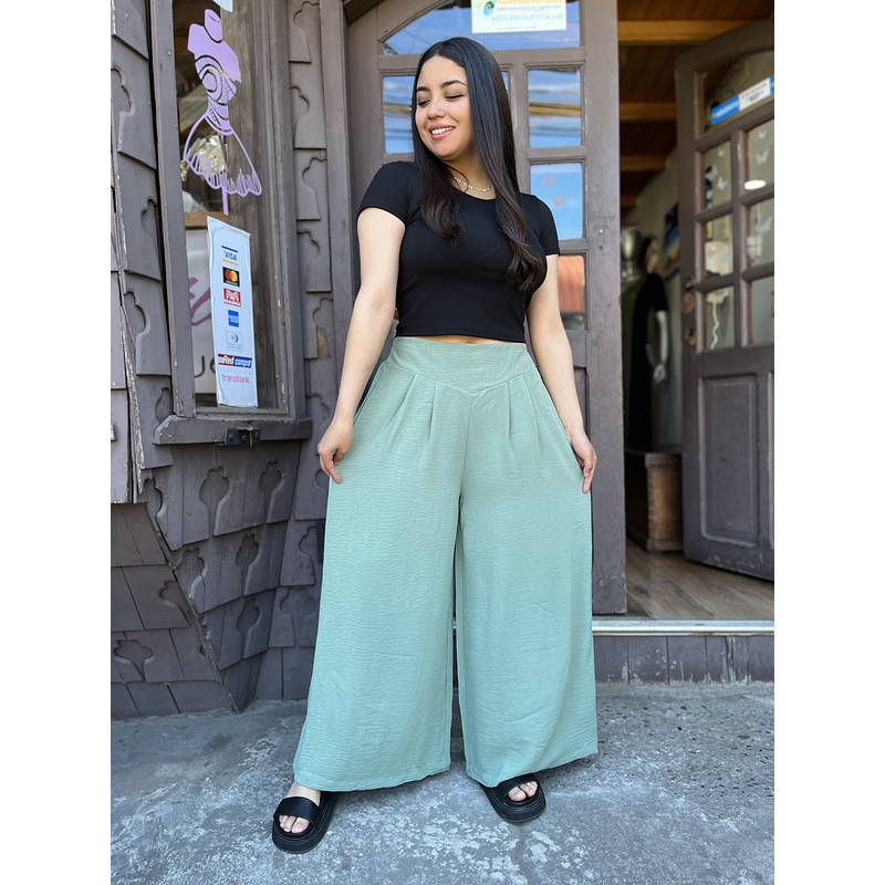Palazzo crepé verde menta pretina elasticada