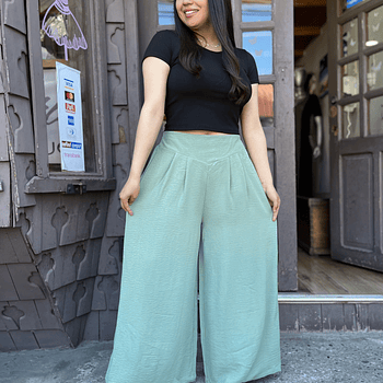 Palazzo crepé verde menta pretina elasticada