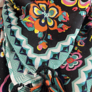 Pañuelo borlas 130*130 cms verde agua negro etnico multicolor