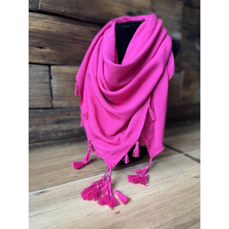 Pañuelo viscosa 90*90 cms fucsia borlas