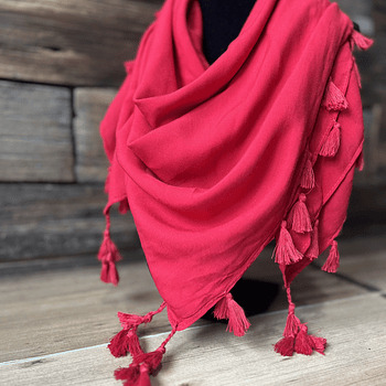 Pañuelo viscosa 90*90 cms rojo borlas