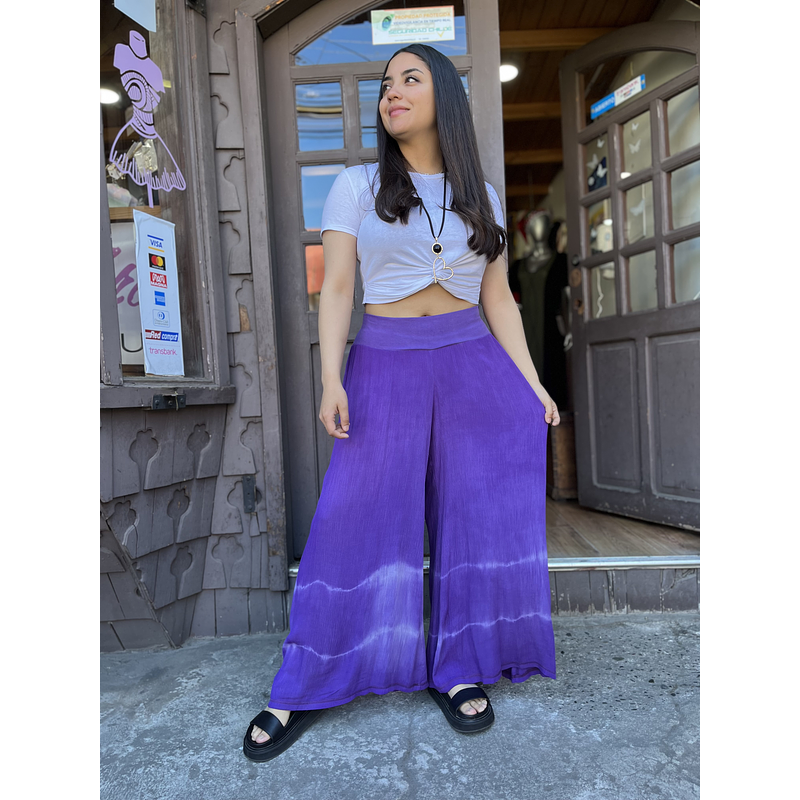 Pantalon kisu bambula morado teñido a mano