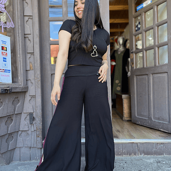 Bombacho kisu Tajali viscosa lino negro burdeo