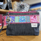 Estuche XL mosaico mezclilla y algodon con asa desmontable