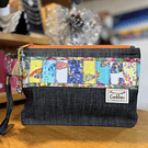 Estuche XL mosaico mezclilla y algodon con asa desmontable