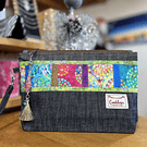 Estuche XL mosaico mezclilla y algodon con asa desmontable