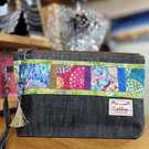 Estuche XL mosaico mezclilla y algodon con asa desmontable