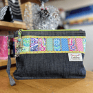 Estuche XL mosaico mezclilla y algodon con asa desmontable