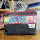 Estuche XL mosaico mezclilla y algodon con asa desmontable