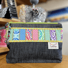 Estuche XL mosaico mezclilla y algodon con asa desmontable