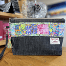 Estuche XL mosaico mezclilla y algodon con asa desmontable